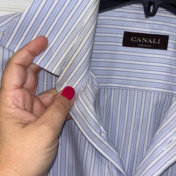 Canali Dress Shirt Mens 16 41 Blue Striped Long Sleeve Button Up Blue - Picture 9 of 14